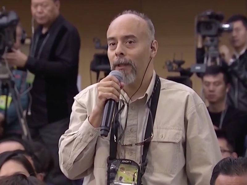 A video of NPR Beijing correspondent Anthony Kuhn asking a question about a policy to expand the Beijing region got 5 million views on Weibo, China's answer to Twitter. A video of NPR Beijing correspondent Anthony Kuhn asking a question about a policy to expand the Beijing region got 5 million views on Weibo, China's answer to Twitter.