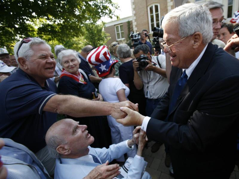 Then-U.S. Rep. Dennis Hastert greets a supporter in Yorkville, Ill., in August 2007, after he announced that he would not seek another term in Congress. Hastert was indicted May 28 on charges of evading cash-withdrawal reporting requirements and lying to Then-U.S. Rep. Dennis Hastert greets a supporter in Yorkville, Ill., in August 2007, after he announced that he would not seek another term in Congress. Hastert was indicted May 28 on charges of evading cash-withdrawal reporting requirements and lying to