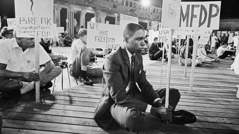Mississippi Freedom Democratic Party delegates and supporters stage a demonstration on the boardwalk in front of the Atlantic City Convention Center in 1964. Mississippi Freedom Democratic Party delegates and supporters stage a demonstration on the boardwalk in front of the Atlantic City Convention Center in 1964.