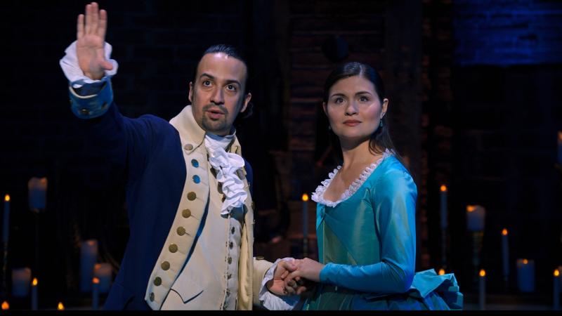 Lin-Manuel Miranda and Phillipa Soo return as Alexander and Eliza Hamilton, the roles they played in the original Broadway production of Hamilton. A film production of the show, taped in 2016, debuts on Disney+ on Friday. Lin-Manuel Miranda and Phillipa Soo return as Alexander and Eliza Hamilton, the roles they played in the original Broadway production of Hamilton. A film production of the show, taped in 2016, debuts on Disney+ on Friday.