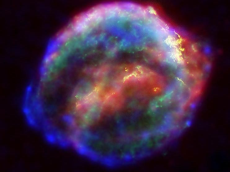 Scientists believe some heavy elements are forged when a massive star goes through its death throes and explodes as a supernova. Here, the supernova Cassiopeia A was captured in a false-color image from NASA. Scientists believe some heavy elements are forged when a massive star goes through its death throes and explodes as a supernova. Here, the supernova Cassiopeia A was captured in a false-color image from NASA.