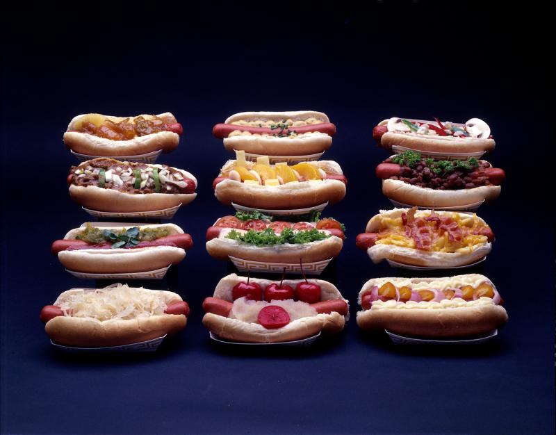 Neal Slavin, Frankfurters in Full Dress, 1978, with the recipe: Neal Slavin: Nylen's Frankfurters in Full Dress. Neal Slavin, Frankfurters in Full Dress, 1978, with the recipe: Neal Slavin: Nylen's Frankfurters in Full Dress.
