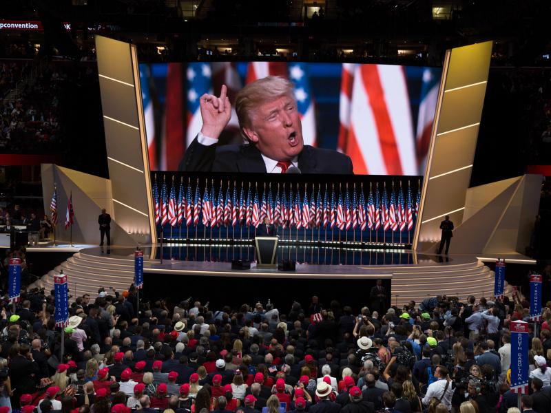 Donald Trump delivers the keynote address during the 2016 Republican National Convention. Despite the coronavirus, Republicans say they are moving ahead with plans for their 2020 convention. Donald Trump delivers the keynote address during the 2016 Republican National Convention. Despite the coronavirus, Republicans say they are moving ahead with plans for their 2020 convention.