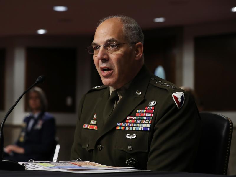 Army Gen. Gustave Perna testifies before the Senate Armed Services Committee on Thursday on his nomination to oversee the COVID-19 vaccine project. Army Gen. Gustave Perna testifies before the Senate Armed Services Committee on Thursday on his nomination to oversee the COVID-19 vaccine project.