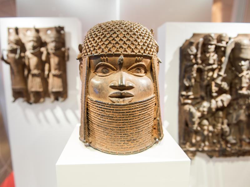 Benin Bronze artifacts on display in the Museum für Kunst und Gewerbe in Hamburg, Germany. An international consortium is working on repatriating artifacts which were looted in the late 19th century. Benin Bronze artifacts on display in the Museum für Kunst und Gewerbe in Hamburg, Germany. An international consortium is working on repatriating artifacts which were looted in the late 19th century.