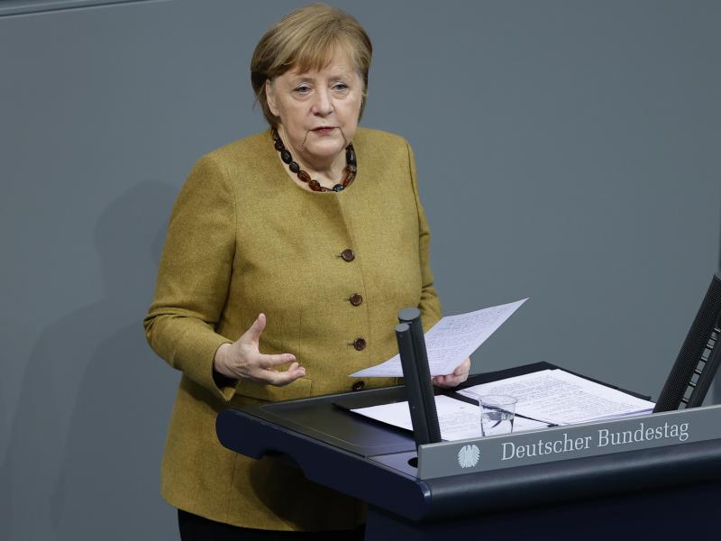 German Chancellor Angela Merkel addresses the Bundestag in Berlin on the German government's measures against COVID-19 on Thursday. German Chancellor Angela Merkel addresses the Bundestag in Berlin on the German government's measures against COVID-19 on Thursday.
