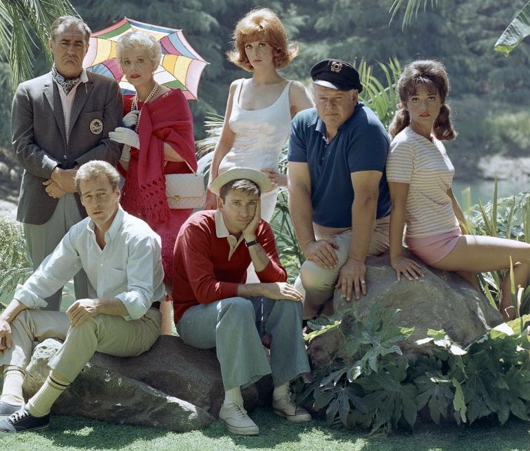 The cast of Gilligan's Island (clockwise from top left): Jim Backus, Natalie Schafer, Tina Louise, Alan Hale Jr., Dawn Wells, Bob Denver, Russell Johnson The cast of Gilligan's Island (clockwise from top left): Jim Backus, Natalie Schafer, Tina Louise, Alan Hale Jr., Dawn Wells, Bob Denver, Russell Johnson