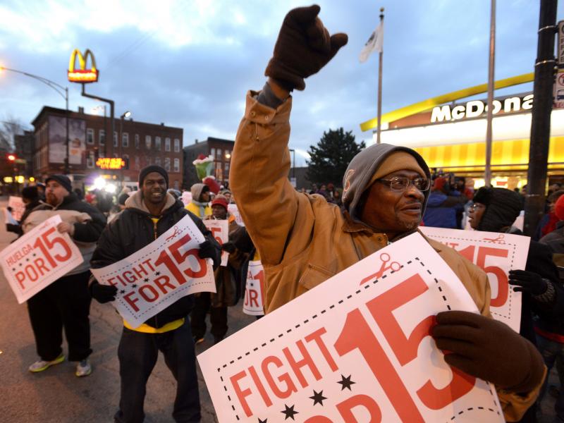 Demonstrators rally for better wages outside a McDonald's restaurant in Chicago in December 2013. Demonstrators rally for better wages outside a McDonald's restaurant in Chicago in December 2013.