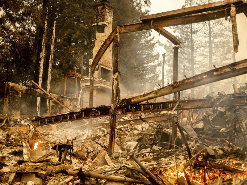 Charred framing remains, Monday, Sept. 28, at the Restaurant at Meadowood, which burned in the Glass Fire, in St. Helena, Calif. Charred framing remains, Monday, Sept. 28, at the Restaurant at Meadowood, which burned in the Glass Fire, in St. Helena, Calif.