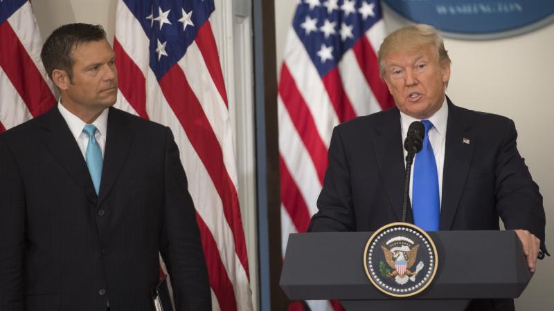 President Trump speaks alongside Kansas Secretary of State Kris Kobach during the first meeting of the Presidential Advisory Commission on Election Integrity in July. President Trump speaks alongside Kansas Secretary of State Kris Kobach during the first meeting of the Presidential Advisory Commission on Election Integrity in July.