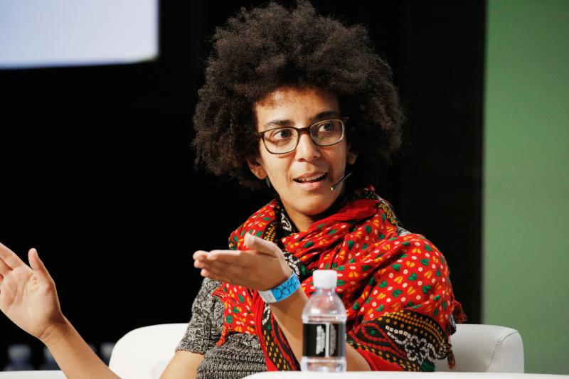 Former Google AI Research Scientist Timnit Gebru speaks here in September 2018. Gebru says she was abruptly fired from the tech giant after a dispute involving a research paper. Former Google AI Research Scientist Timnit Gebru speaks here in September 2018. Gebru says she was abruptly fired from the tech giant after a dispute involving a research paper.