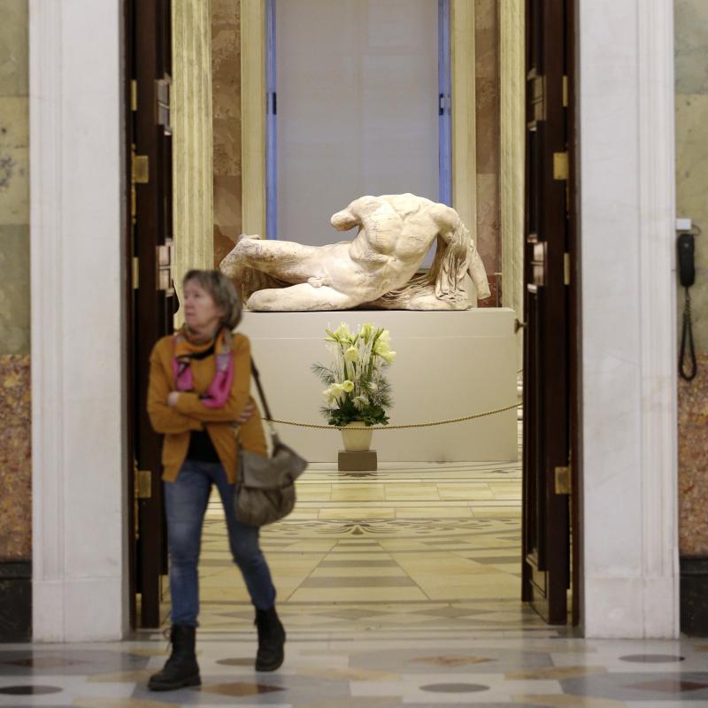 The headless, reclining sculpture of the river god Ilissos is on display at the State Hermitage Museum as part of its 250th anniversary celebration in St. Petersburg in December. The sculpture, taken from the Parthenon in Athens 200 years ago, was on loan The headless, reclining sculpture of the river god Ilissos is on display at the State Hermitage Museum as part of its 250th anniversary celebration in St. Petersburg in December. The sculpture, taken from the Parthenon in Athens 200 years ago, was on loan