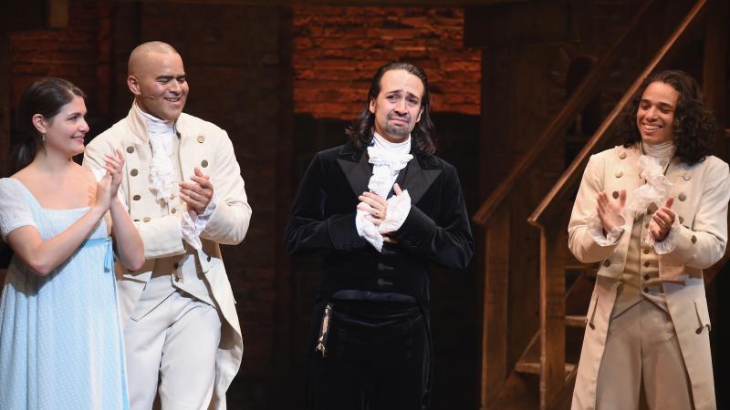 Phillipa Soo (from left), Christopher Jackson, Lin-Manuel Miranda and Anthony Ramos attend Miranda's final performance of Hamilton on Broadway, on July 9, 2016. Phillipa Soo (from left), Christopher Jackson, Lin-Manuel Miranda and Anthony Ramos attend Miranda's final performance of Hamilton on Broadway, on July 9, 2016.