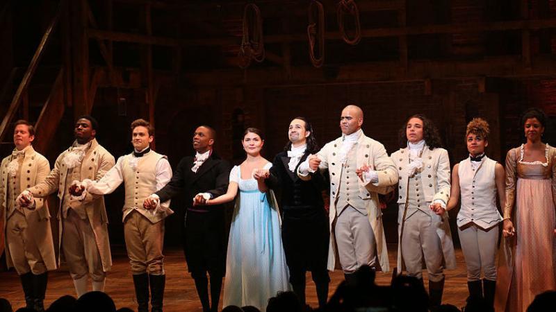 Leslie Odom Jr., Phillipa Soo and Ariana DeBose with Lin-Manuel Miranda with the cast during their final performance curtain call of "Hamilton" in July. Leslie Odom Jr., Phillipa Soo and Ariana DeBose with Lin-Manuel Miranda with the cast during their final performance curtain call of "Hamilton" in July.