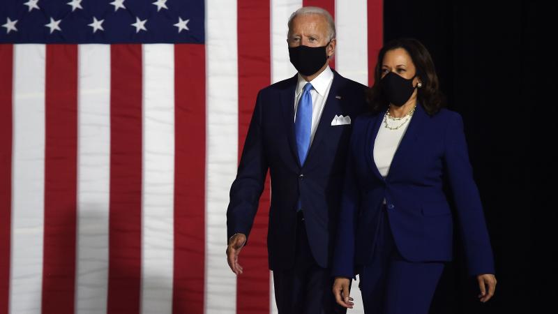 Presumptive Democratic presidential nominee Joe Biden and his vice presidential running mate, Sen. Kamala Harris, arrive to conduct their first appearance together in Wilmington, Del., on Wednesday. Presumptive Democratic presidential nominee Joe Biden and his vice presidential running mate, Sen. Kamala Harris, arrive to conduct their first appearance together in Wilmington, Del., on Wednesday.