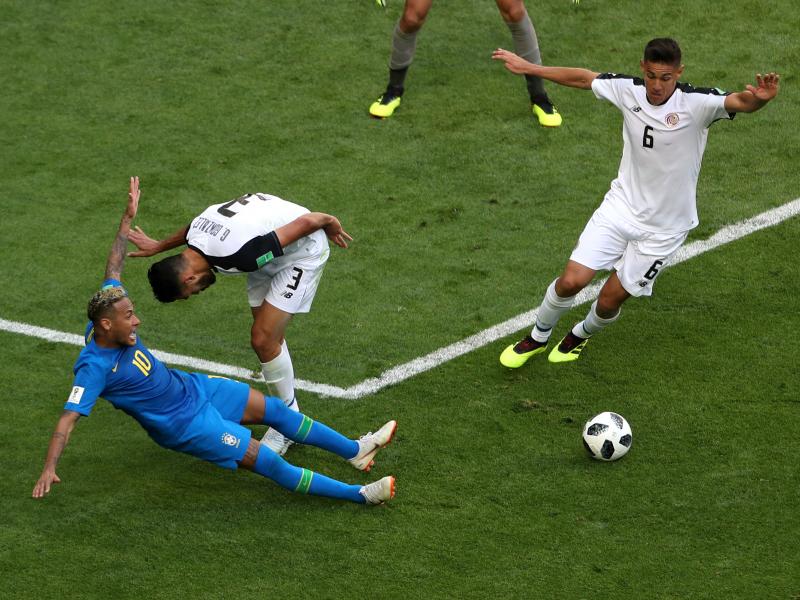 In a June 22 World Cup Match in St. Petersburg, Russia, Costa Rica's Giancarlo Gonzalez fouls Brazil's Neymar (in blue at left), but the penalty was rescinded after Video Assistant Referee review. Brazil went on to win 2-0. In a June 22 World Cup Match in St. Petersburg, Russia, Costa Rica's Giancarlo Gonzalez fouls Brazil's Neymar (in blue at left), but the penalty was rescinded after Video Assistant Referee review. Brazil went on to win 2-0.