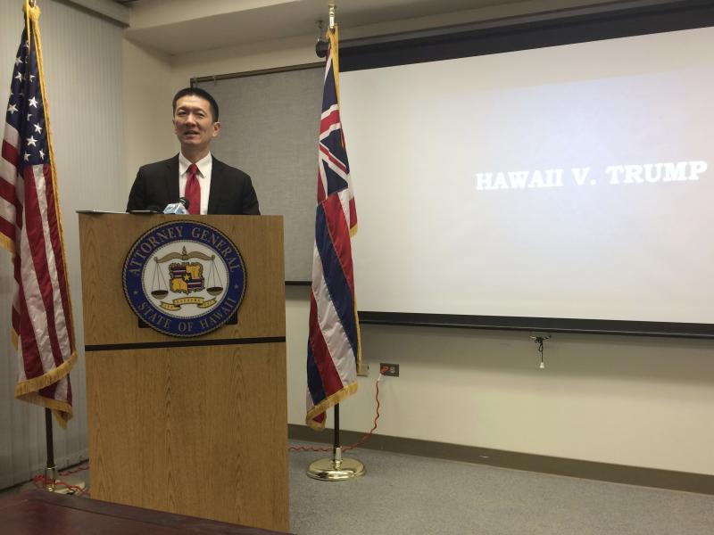 Hawaii Attorney General Doug Chin speaks at a news conference in Honolulu last month. On Tuesday, Chin filed a motion against Trump's revised ban. Hawaii Attorney General Doug Chin speaks at a news conference in Honolulu last month. On Tuesday, Chin filed a motion against Trump's revised ban.