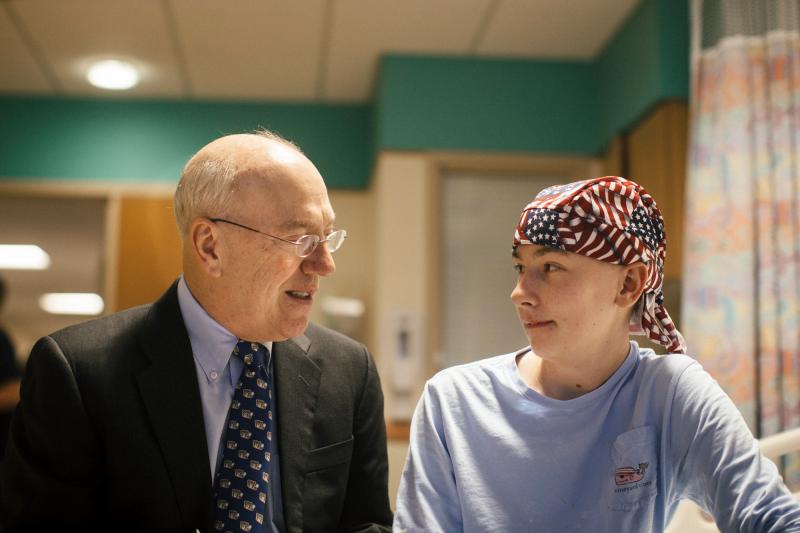 Dr. Kurt Newman visits with 14-year-old Jack Pessaud, who's undergoing treatment for a cancerous tumor in his knee at Children's National Health System in Washington, D.C. Dr. Kurt Newman visits with 14-year-old Jack Pessaud, who's undergoing treatment for a cancerous tumor in his knee at Children's National Health System in Washington, D.C.