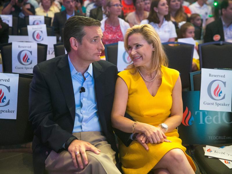 Republican presidential candidate Sen. Ted Cruz (R-Texas) chats with his wife Heidi Cruz at the Religious Liberty Rally he was hosting in Des Moines, Iowa in August. Republican presidential candidate Sen. Ted Cruz (R-Texas) chats with his wife Heidi Cruz at the Religious Liberty Rally he was hosting in Des Moines, Iowa in August.