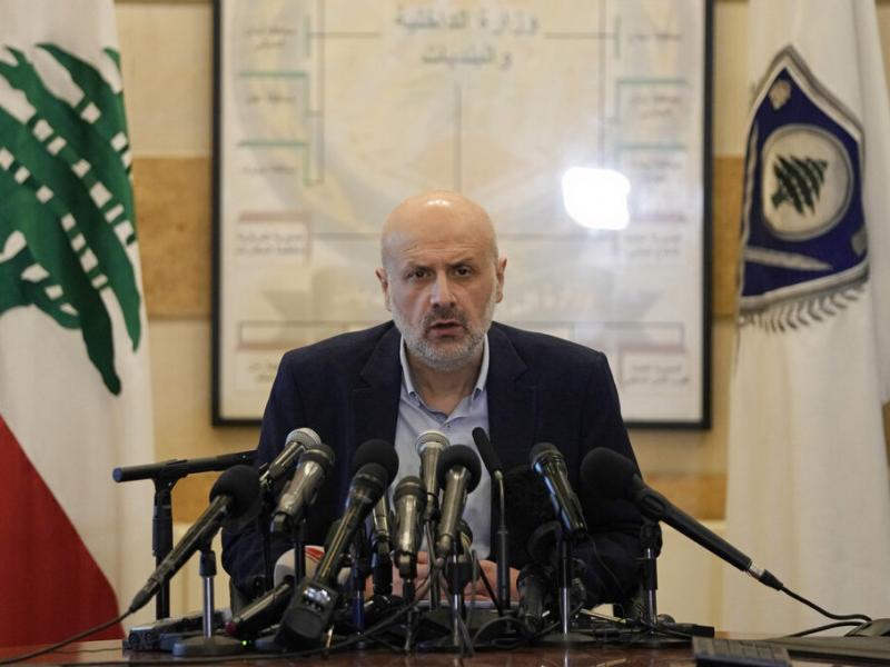 Lebanese Interior Minister Bassam Mawlawi speaks during a press conference about Sunday's parliamentary elections, at the interior ministry in Beirut, Lebanon, on Monday. Lebanese Interior Minister Bassam Mawlawi speaks during a press conference about Sunday's parliamentary elections, at the interior ministry in Beirut, Lebanon, on Monday.