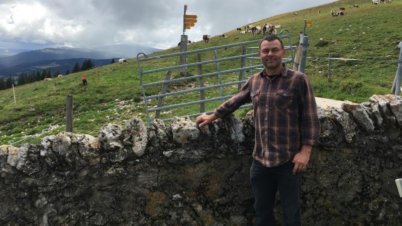 Dairy farmer Dominique Rochat says the Swiss government's water deliveries have allowed him to keep his cows in the high mountains. Dairy farmer Dominique Rochat says the Swiss government's water deliveries have allowed him to keep his cows in the high mountains.