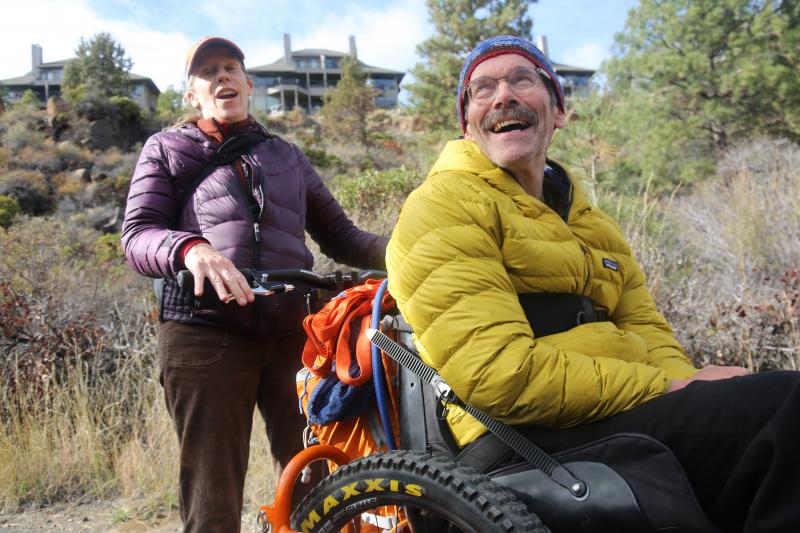 Geoff Babb (seated) hasn't walked since he suffered two brainstem strokes 14 years ago. That prompted him to focus on helping people with serious disabilities access trails, and an outdoor lifestyle. Geoff Babb (seated) hasn't walked since he suffered two brainstem strokes 14 years ago. That prompted him to focus on helping people with serious disabilities access trails, and an outdoor lifestyle.