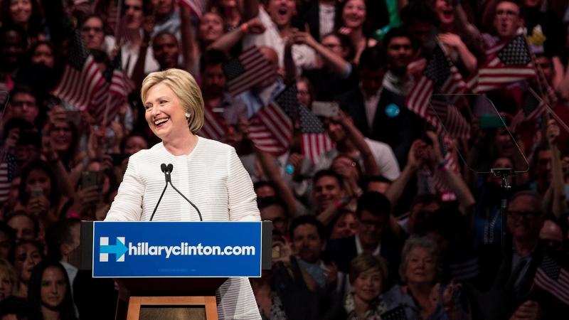 Hillary Clinton smiles at the crowd at the start of her remarks during a primary night rally Brooklyn, N.Y. Hillary Clinton smiles at the crowd at the start of her remarks during a primary night rally Brooklyn, N.Y.