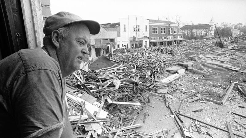 Parnell McKay, the civil defense director of Pass Christian, Miss., looks over the town's main business district on Aug. 23, 1969 after Hurricane Camille passed through. Parnell McKay, the civil defense director of Pass Christian, Miss., looks over the town's main business district on Aug. 23, 1969 after Hurricane Camille passed through.