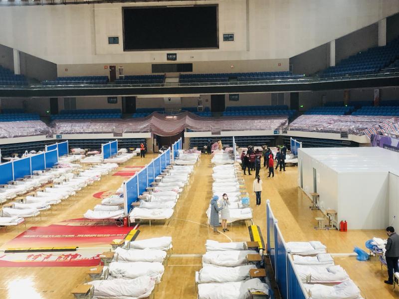 An interior view of the Hongshan Gymnasium, a venue converted into a makeshift hospital to receive patients infected with the novel coronavirus (2019-nCoV) in Wuhan, China, on Wednesday. An interior view of the Hongshan Gymnasium, a venue converted into a makeshift hospital to receive patients infected with the novel coronavirus (2019-nCoV) in Wuhan, China, on Wednesday.