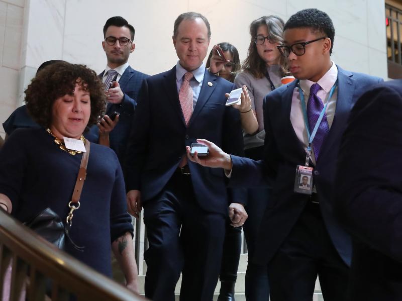 U.S. House Intelligence Committee Chairman Rep. Adam Schiff walks to the closed-door deposition of Lt. Col. Alexander Vindman on Capitol Hill on Tuesday. U.S. House Intelligence Committee Chairman Rep. Adam Schiff walks to the closed-door deposition of Lt. Col. Alexander Vindman on Capitol Hill on Tuesday.