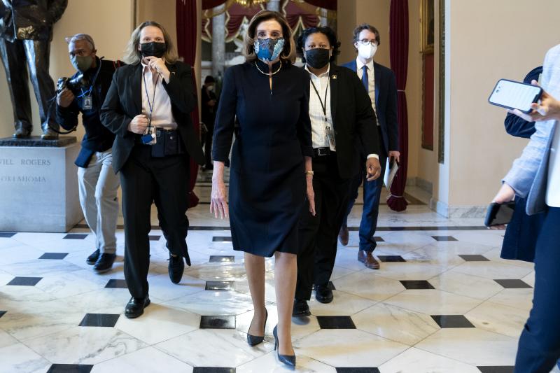 House Speaker Nancy Pelosi, D-Calif., said that impeaching President Trump is "a constitutional remedy that will ensure that the republic will be safe from this man." She's seen here walking to the House floor Wednesday ahead of the vote. House Speaker Nancy Pelosi, D-Calif., said that impeaching President Trump is "a constitutional remedy that will ensure that the republic will be safe from this man." She's seen here walking to the House floor Wednesday ahead of the vote.