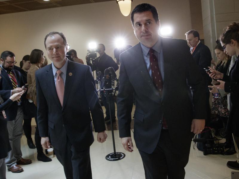 House intelligence committee Ranking Member Adam Schiff, D-Calif. (left), and Chairman Devin Nunes, R-Calif., are taking their feud over intelligence memorandums into a new week. House intelligence committee Ranking Member Adam Schiff, D-Calif. (left), and Chairman Devin Nunes, R-Calif., are taking their feud over intelligence memorandums into a new week.