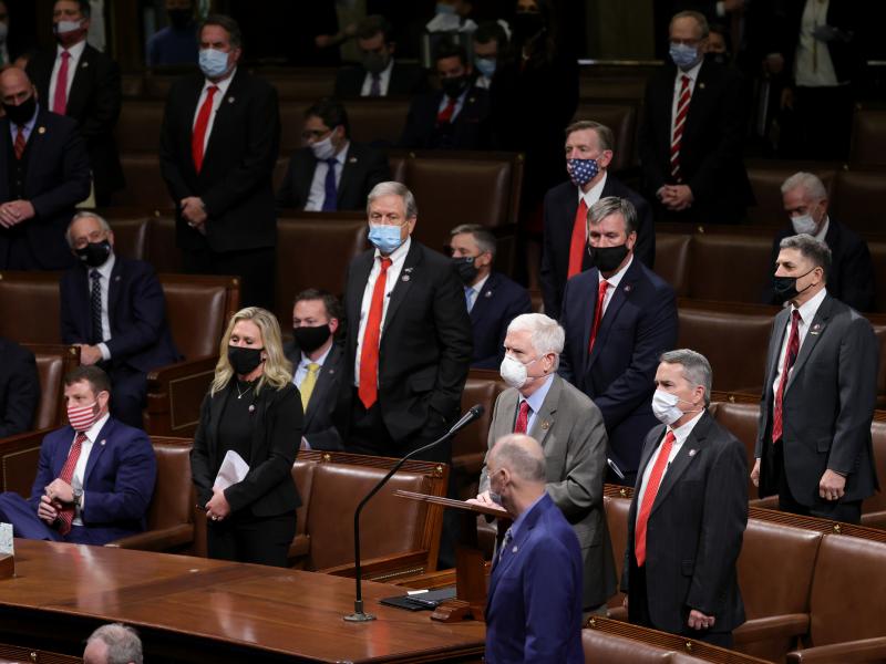 Republican House members objected to the certification of votes, allowed under the Electoral Count Act, from Nevada during a joint session of Congress on Jan. 6, 2021. It was rejected because a senator did not join in the objection. Republican House members objected to the certification of votes, allowed under the Electoral Count Act, from Nevada during a joint session of Congress on Jan. 6, 2021. It was rejected because a senator did not join in the objection.