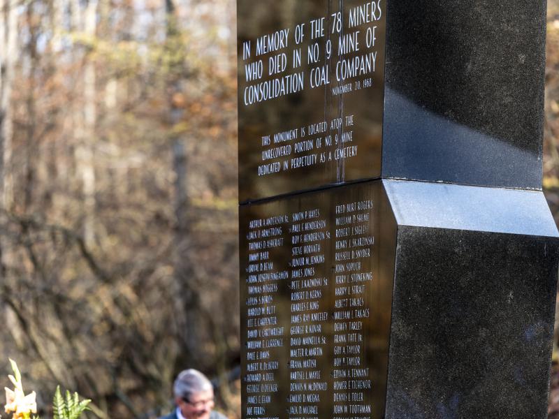 The Farmington Mine Disaster memorial in Mannington, W.Va., bears the names of the 78 men killed in the explosion on Nov. 20, 1968. The Farmington Mine Disaster memorial in Mannington, W.Va., bears the names of the 78 men killed in the explosion on Nov. 20, 1968.