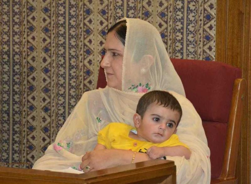 Assemblywoman Mahjabeen Sheran on the day she brought her 8-month-old son to a session in Pakistan's Balochistan province. The secretary of the assembly said babies were against the rules. Assemblywoman Mahjabeen Sheran on the day she brought her 8-month-old son to a session in Pakistan's Balochistan province. The secretary of the assembly said babies were against the rules.