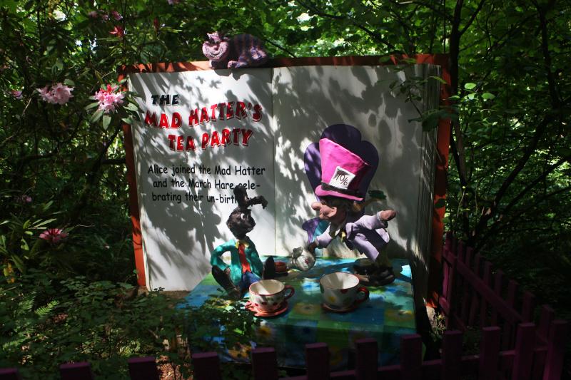 A scene from Storybook Lane features The Mad Hatter from Alice's Adventures in Wonderland. A scene from Storybook Lane features The Mad Hatter from Alice's Adventures in Wonderland.