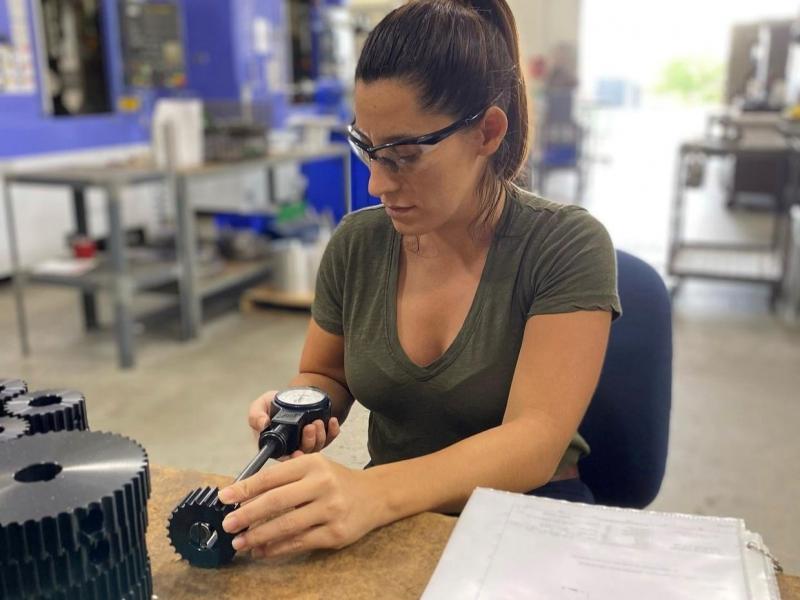 Nicole Wolter at work at her factory in Wauconda, Ill., which makes components for industrial machines. Wolter's company is straining to meet demand as her own suppliers struggle with short staffing. Nicole Wolter at work at her factory in Wauconda, Ill., which makes components for industrial machines. Wolter's company is straining to meet demand as her own suppliers struggle with short staffing.