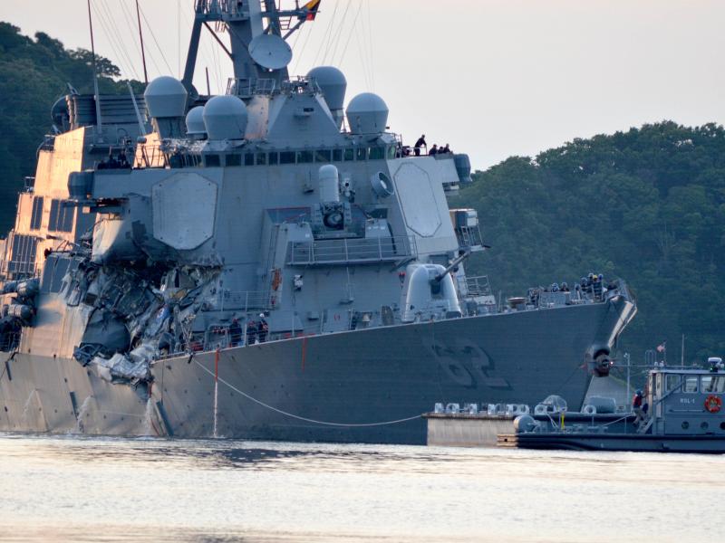 The USS Fitzgerald returns to Fleet Activities Yokosuka following a collision with a merchant vessel while operating southwest of Yokosuka, Japan. The USS Fitzgerald returns to Fleet Activities Yokosuka following a collision with a merchant vessel while operating southwest of Yokosuka, Japan.