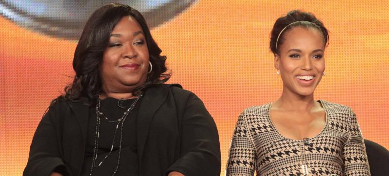 Shonda Rhimes (left) with Scandal star Kerry Washington at a 2012 press conference. Shonda Rhimes (left) with Scandal star Kerry Washington at a 2012 press conference.
