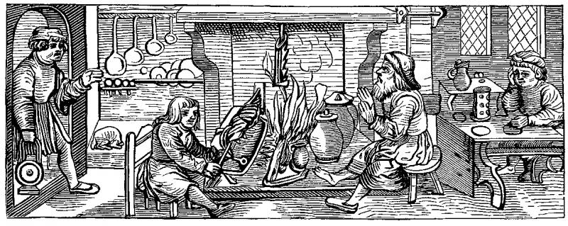A 16th century woodcut shows the interior of a kitchen. In medieval Europe, cooks combined contrasting flavors and spices in much the same way that Indian cooking still does today. A 16th century woodcut shows the interior of a kitchen. In medieval Europe, cooks combined contrasting flavors and spices in much the same way that Indian cooking still does today.