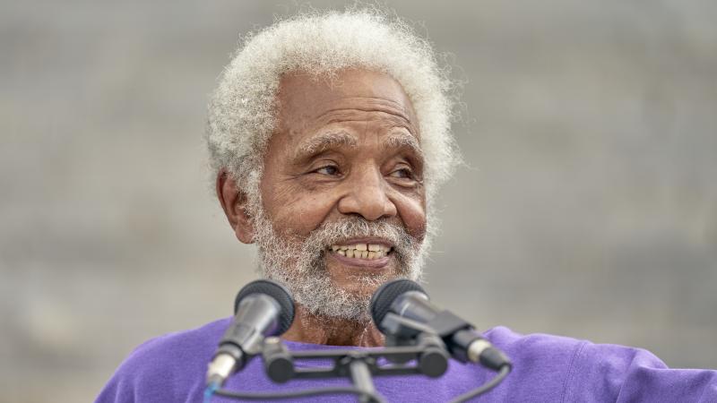 Nebraska's longest serving state Sen. Ernie Chambers of Omaha addresses supporters on the stairs of the Capitol in Lincoln, Neb., on Aug. 13. Chambers helped keep Nebraska's electoral votes split. Nebraska's longest serving state Sen. Ernie Chambers of Omaha addresses supporters on the stairs of the Capitol in Lincoln, Neb., on Aug. 13. Chambers helped keep Nebraska's electoral votes split.