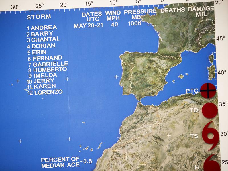 The list of names for the 2019 Atlantic hurricane season are seen on a map at the National Hurricane Center in Miami, Florida. The list of names for the 2019 Atlantic hurricane season are seen on a map at the National Hurricane Center in Miami, Florida.