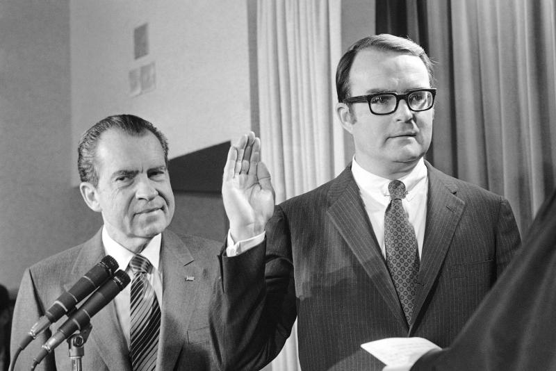 William Ruckelshaus is sworn in as administrator of the new Environmental Protection Agency as President Richard Nixon looks on at the White House on Dec. 4, 1970. William Ruckelshaus is sworn in as administrator of the new Environmental Protection Agency as President Richard Nixon looks on at the White House on Dec. 4, 1970.