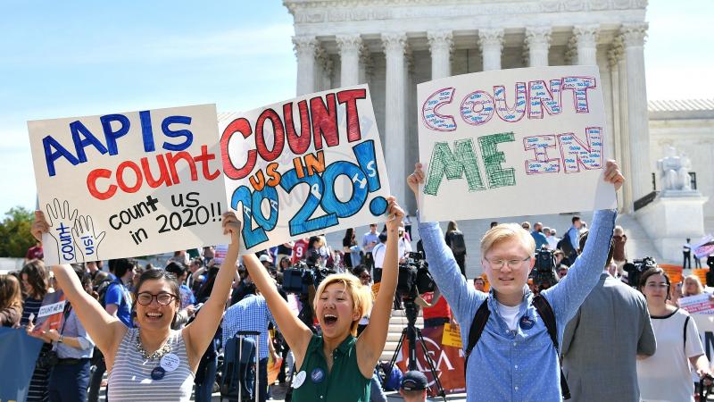 Demonstrators rally outside the U.S. Supreme Court in Washington, D.C., in April to protest the Trump administration's plan to add a citizenship question to forms for the 2020 census. Demonstrators rally outside the U.S. Supreme Court in Washington, D.C., in April to protest the Trump administration's plan to add a citizenship question to forms for the 2020 census.