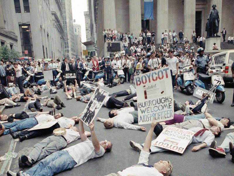 AIDS activist group ACT UP organized numerous protests on Wall Street in the 1980s. The group's tactics helped speed the process of finding an effective treatment for AIDS. AIDS activist group ACT UP organized numerous protests on Wall Street in the 1980s. The group's tactics helped speed the process of finding an effective treatment for AIDS.