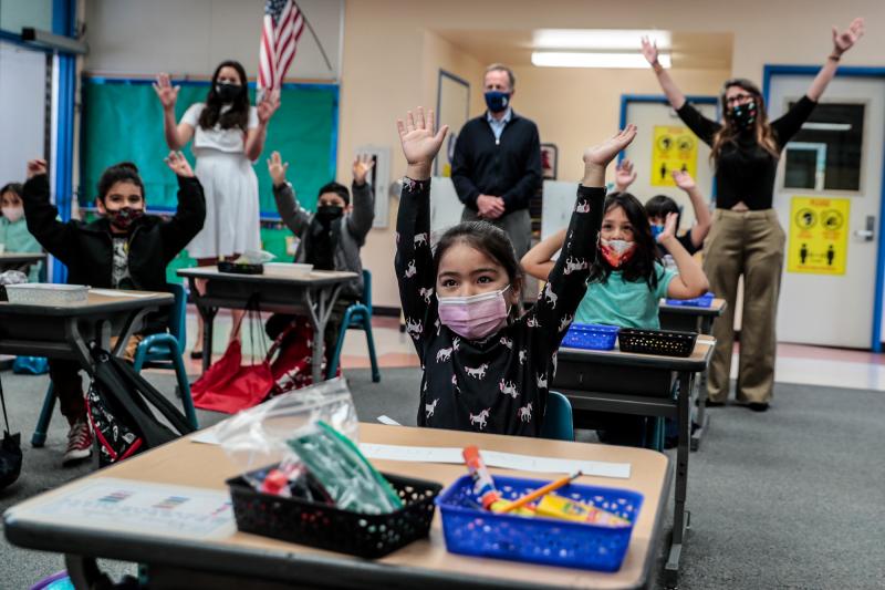 Kindergartner Allyson Zavala joined with other students and school superintendent Austin Buetner for a class selfie in April inside teacher Alicia Pizzi's classroom at Maurice Sendak Elementary School in North Hollywood, Calif. Kindergartner Allyson Zavala joined with other students and school superintendent Austin Buetner for a class selfie in April inside teacher Alicia Pizzi's classroom at Maurice Sendak Elementary School in North Hollywood, Calif.
