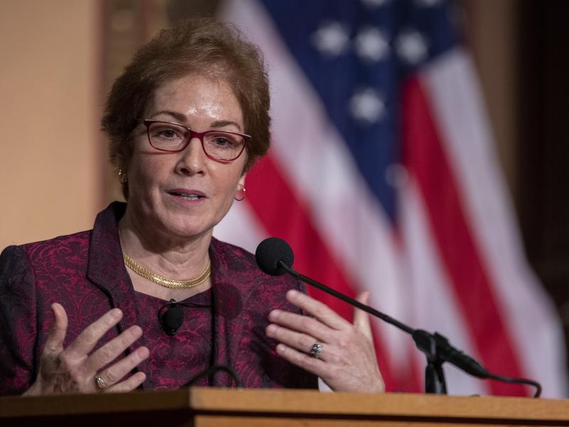 Former U.S. Ambassador Marie Yovanovitch, pictured in 2020, says she has been giving out anti-Putin merchandise as gifts for years. Former U.S. Ambassador Marie Yovanovitch, pictured in 2020, says she has been giving out anti-Putin merchandise as gifts for years.