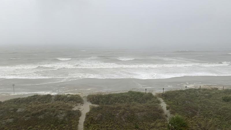 Hurricane Isaias made landfall in North Carolina, near the border with South Carolina, Monday night. Pictured is North Myrtle Beach, S.C., as bands of wind and rain hit the coast. Hurricane Isaias made landfall in North Carolina, near the border with South Carolina, Monday night. Pictured is North Myrtle Beach, S.C., as bands of wind and rain hit the coast.
