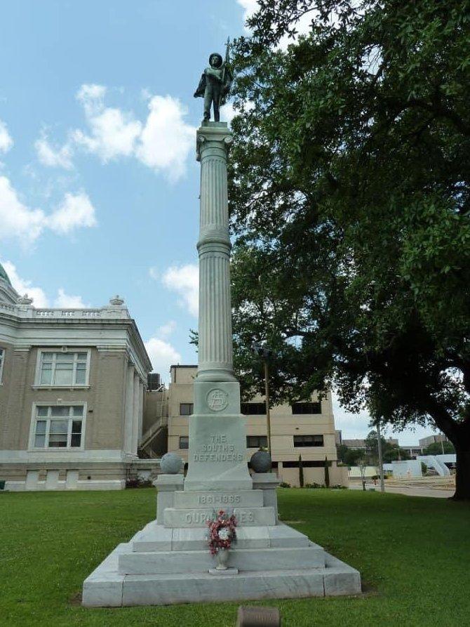 The controversial South's Defenders Memorial Monument has stood at the Calcasieu Parish Courthouse in Lake Charles, La., for more than 100 years. But Hurricane Laura has toppled the soldier. The controversial South's Defenders Memorial Monument has stood at the Calcasieu Parish Courthouse in Lake Charles, La., for more than 100 years. But Hurricane Laura has toppled the soldier.