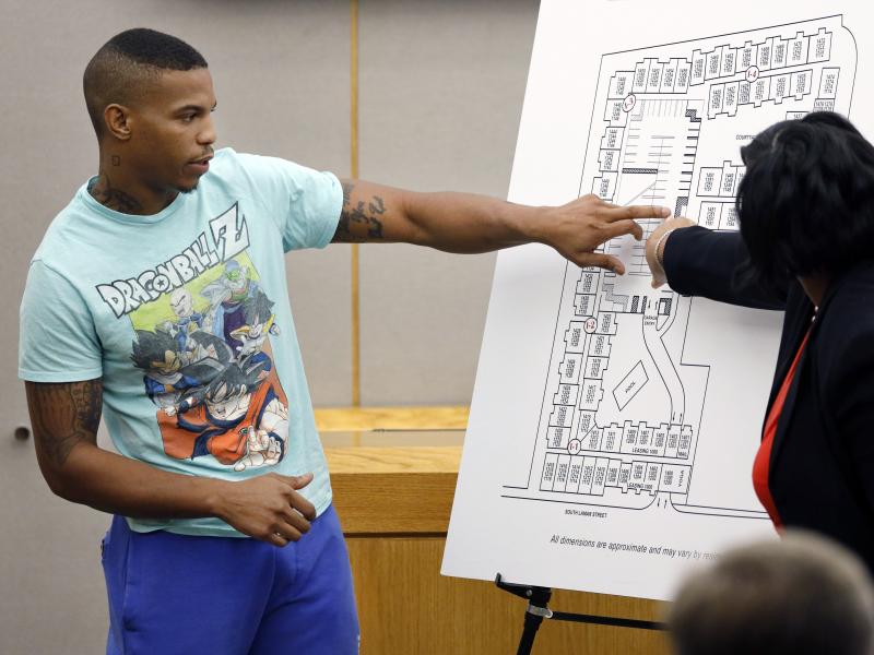 Joshua Brown answers questions from prosecutors while pointing to a map of the South Side Flats apartment complex during the murder trial of former Dallas police officer Amber Guyger. Ten days after his testimony, Brown was found shot to death. Joshua Brown answers questions from prosecutors while pointing to a map of the South Side Flats apartment complex during the murder trial of former Dallas police officer Amber Guyger. Ten days after his testimony, Brown was found shot to death.